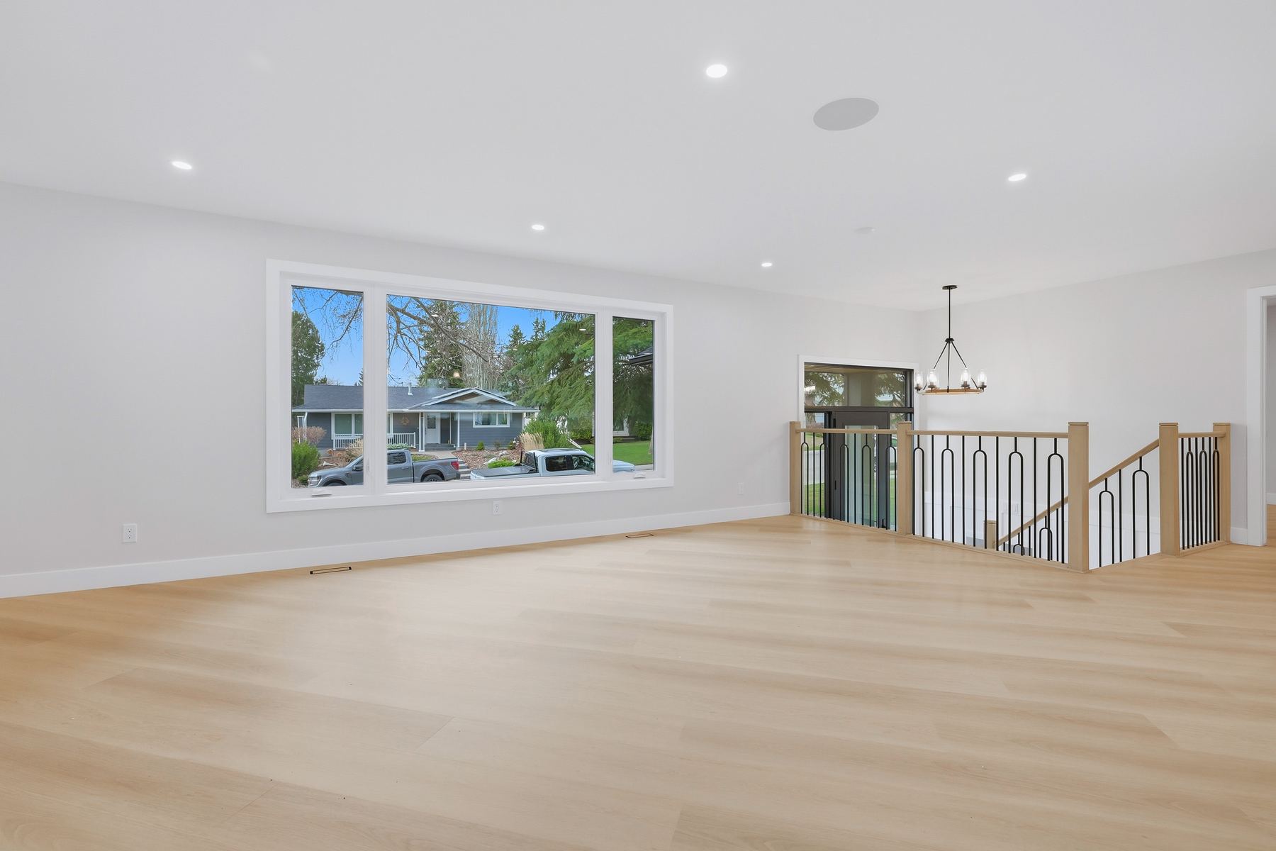 Living area open to the staircase